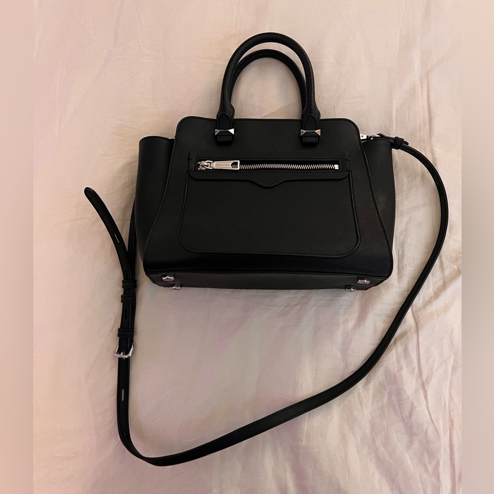 Rebecca Minkoff black leather carry all tote with crossbody strap